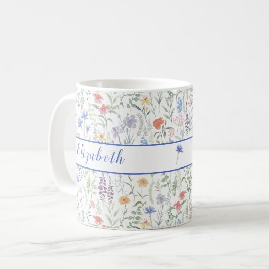 Coquette Wildblumenwiese Personalisiert Blau Kaffeetasse (Vorderseite Links)