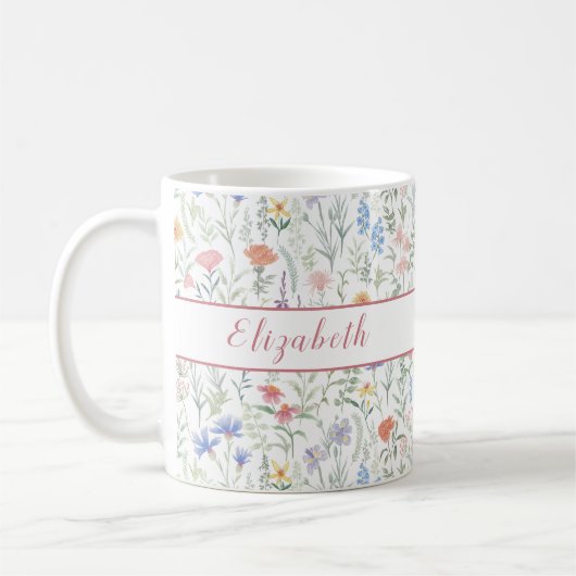 Coquette Wildblumenwiese Personalisiert Rosa Kaffeetasse (Links)