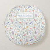 Coquette Wildflower Meadow Personalised Rundes Kissen (Vorderseite)