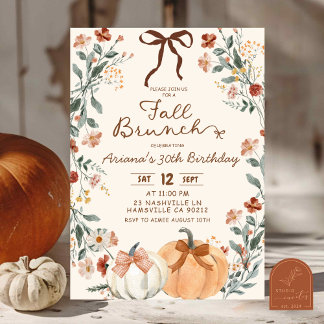 Coquette Wildflower Pumpkin Fall Brunch Birthday  Einladung