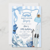 Coquette Winter Blue pastel Ski birthday Einladung (Vorderseite)