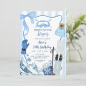 Coquette Winter Blue pastel Ski birthday Einladung (Stehend Vorderseite)