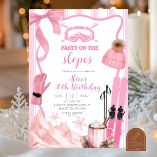 Coquette Winter Rosa Pastell-Ski-Geburtstag Einladung