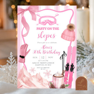 Coquette Winter Rosa Pastell-Ski-Geburtstag Einladung