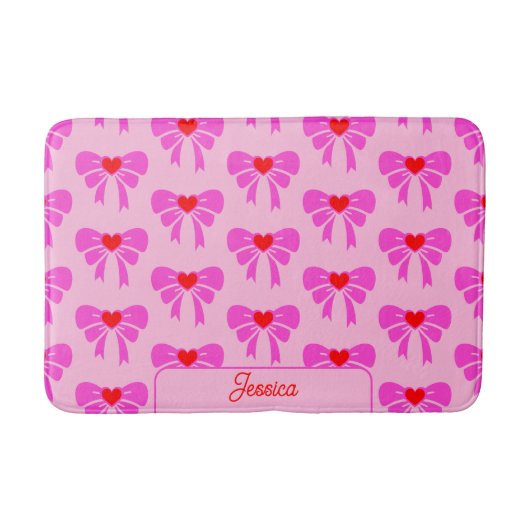 Coquette y2k Ribbon Muster Pink Preppy Name Badematte (Vorderseite)