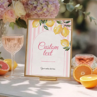 Coquette Zitronen-Rosa Babyparty-Tischschild Poster