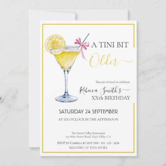 Coquette Zitronencocktail Ein tini Bit Älteres Geb Einladung (Vorderseite)