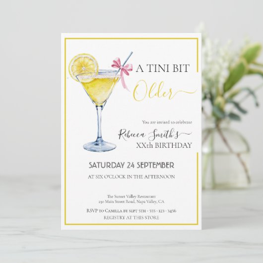 Coquette Zitronencocktail Ein tini Bit Älteres Geb Einladung (Stehend Vorderseite)
