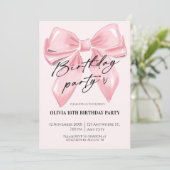 Coquettish Bow Pink Birthday Invitation Einladung (Stehend Vorderseite)