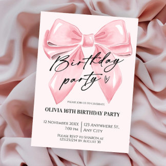 Coquettish Bow Pink Birthday Invitation Einladung