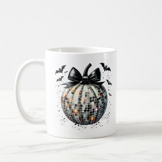 Coquettish Disco Ball Pumpkin Black Bow Tri-Blend Kaffeetasse (Links)