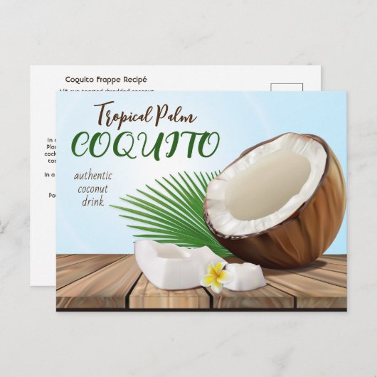 Coquito Coconut Tropisches Getränk Rezept Postkarte (Vorne/Hinten)