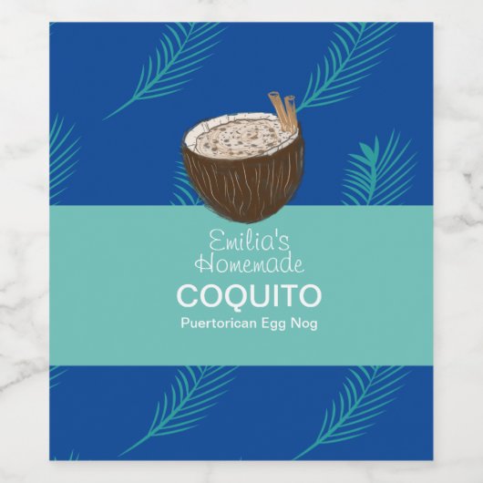Coquito Recipe Drink Palmblättrig Kokospalme Weinetikett (Einzelnes Label)
