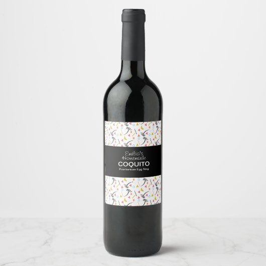 Coquito Recipe Drink Palmen Bäume Modernes Egg Nog Weinetikett (Vorderseite)