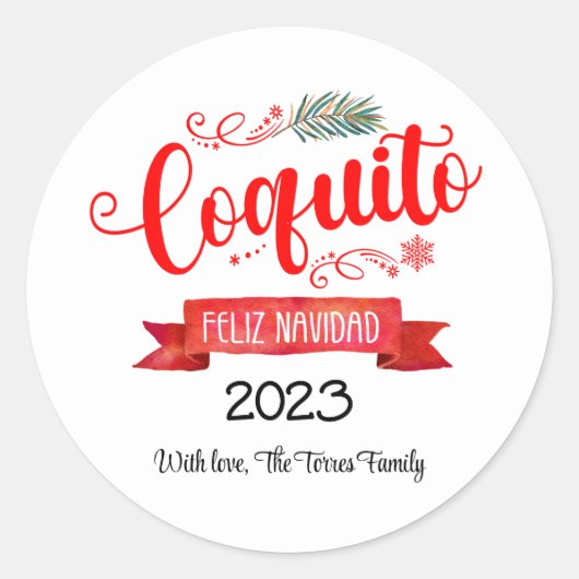 Coquito Red Banner Feliz Navidad Round Sticker (Vorderseite)