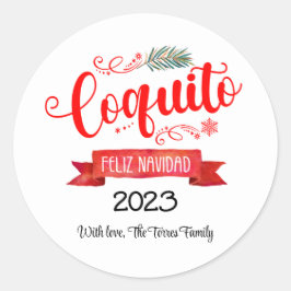 Coquito Red Banner Feliz Navidad Round Sticker