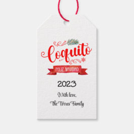 Coquito Red Banner Feliz Navidad Round Sticker Geschenkanhänger