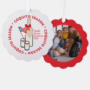 Coquito-Saison Benutzerdefinierter Text und Foto Ornament Karte