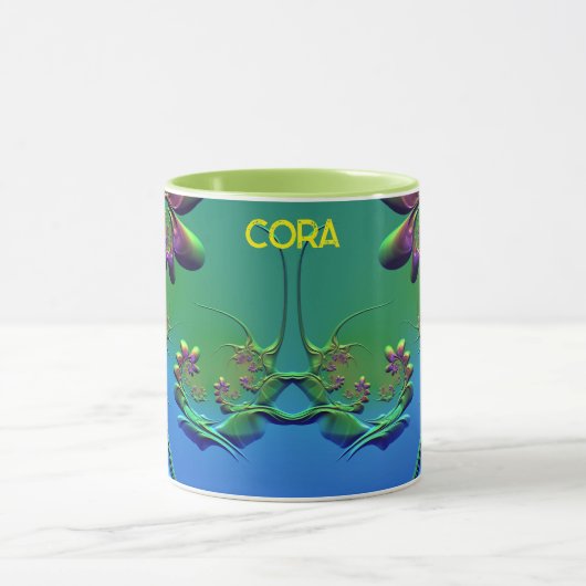CORA ~ GLOSSY 3D Zany Blue Green Lila Tasse (Zentrum)