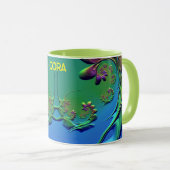 CORA ~ GLOSSY 3D Zany Blue Green Lila Tasse (VorderseiteRechts)