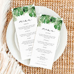 CORA Modern Tropical Beach Palm Leaf Zielort Menükarte<br><div class="desc">Dieses Menü bietet tropische Aquarellpalmen-Blätter und einen eleganten Script-Schriftart. Dieses Menü ist perfekt für Ihre Hochzeit in Urlaubsort,  Strandbachelorette,  eine geschlechtsneutrale tropische Babydusche oder jede andere Veranstaltung. Editieren Sie einfach *most*,  um Ihren Bedürfnissen gerecht zu werden.</div>