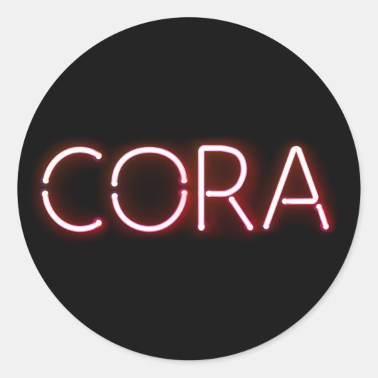 Cora Name in leuchtenden Neonleuchten Runder Aufkleber (Vorderseite)