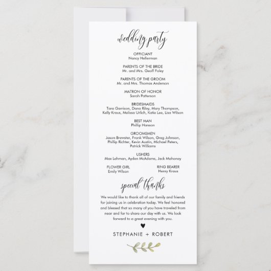 CORA Peach floral Wedding Program (Rückseite)