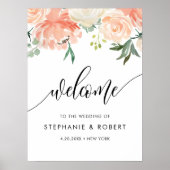 CORA Peach floral Wedding Willkommen Poster (Vorne)