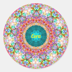 CORA ~ Sweet Floral Pattern ~ Personalisiert ~ Runder Aufkleber