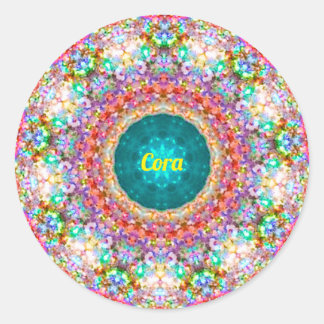 CORA ~ Sweet Floral Pattern ~ Personalisiert ~ Runder Aufkleber