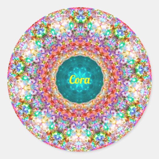 CORA ~ Sweet Floral Pattern ~ Personalisiert ~ Runder Aufkleber (Vorderseite)