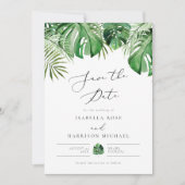 CORA Tropical Beach Palm Leaf Foto Save the Date Einladung (Vorderseite)
