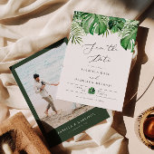CORA Tropical Beach Palm Leaf Foto Save the Date Einladung