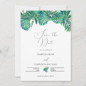 CORA Tropical Beach Palm Leaf Save the Date Einladung (Vorderseite)