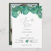 CORA Tropical Beach Palm Leaf Save the Date Einladung (Vorne/Hinten)