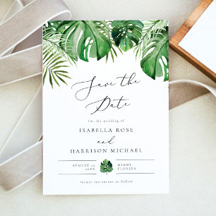 CORA Tropical Beach Palm Leaf Save the Date Einladung