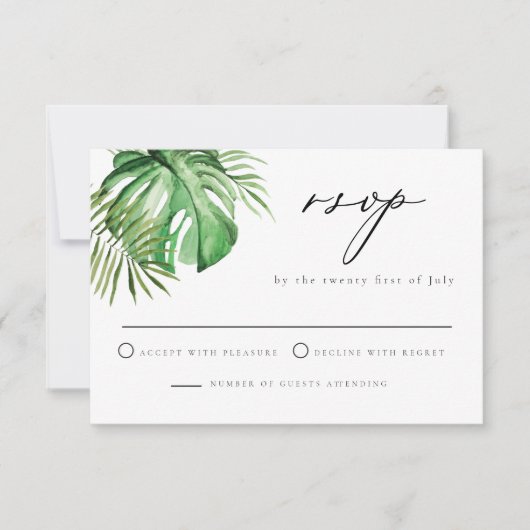 CORA Tropical Palm Verlass Beach Themed Wedding RS Einladung (Vorderseite)