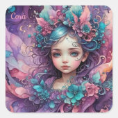 CORA ~ WOW! Fairy Pink Blue Lavender ~ Quadratischer Aufkleber (Vorderseite)