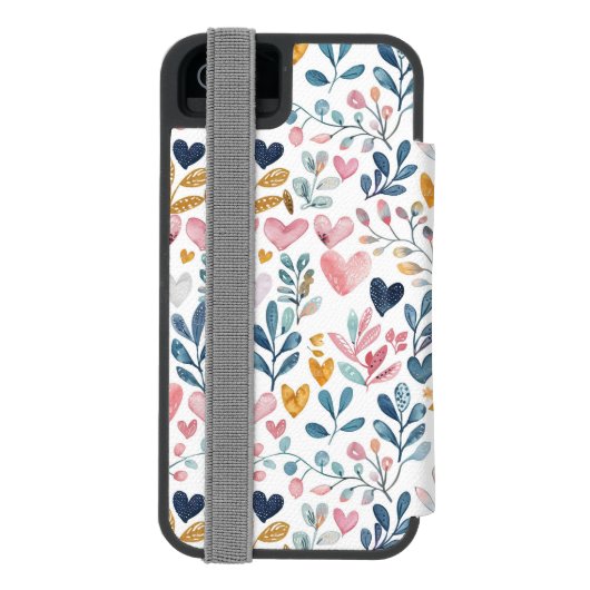 Corações em aquarela incipio iPhone Geldbeutel-Hülle (Folio Rückseite)