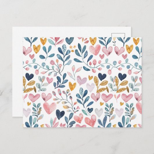 Corações em Aquarela Postkarte (Vorne/Hinten)