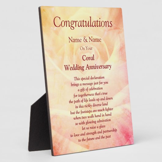 Coral 35th Wedding Anniversary Fotoplatte (Seite)