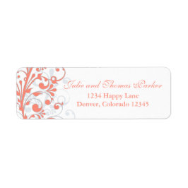 Coral Abstrakt Floral Wedding Return Label