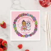 Coral Afroamerikanisches Fairy and Unicorn Birthda Serviette (Beispiel)