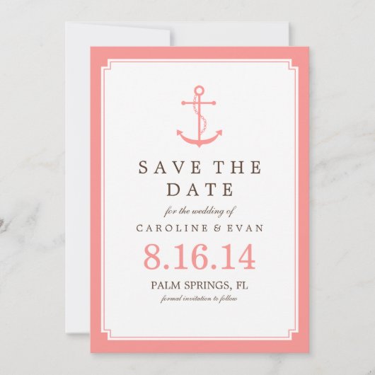 Coral Anchor Wedding Save the Date (Vorderseite)