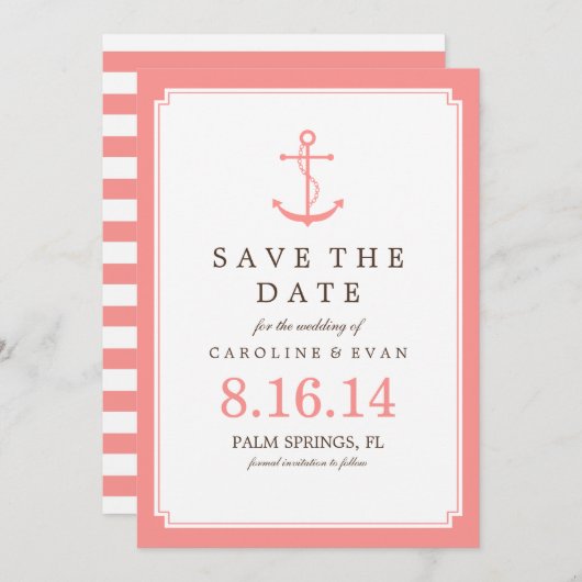 Coral Anchor Wedding Save the Date (Vorne/Hinten)