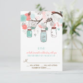 Coral and Blue Mason Jars Floral RSVP Card (Stehend Vorderseite)