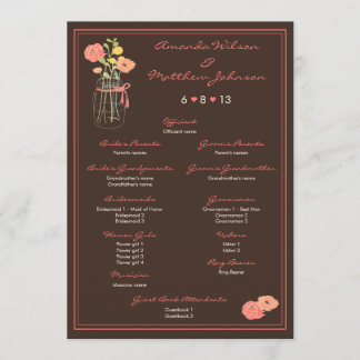Coral and Brown Mason Jar Wedding Program Programm