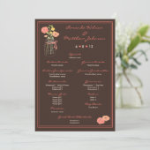 Coral and Brown Mason Jar Wedding Program Programm (Stehend Vorderseite)