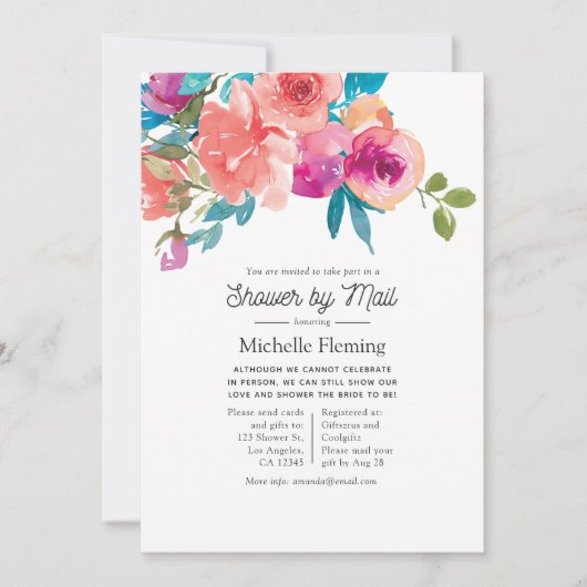 Coral and Fandango Floral Shower by Mail Einladung (Vorderseite)