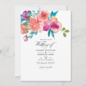 Coral and Fandango Floral Wedding Foto Einladung (Vorderseite)